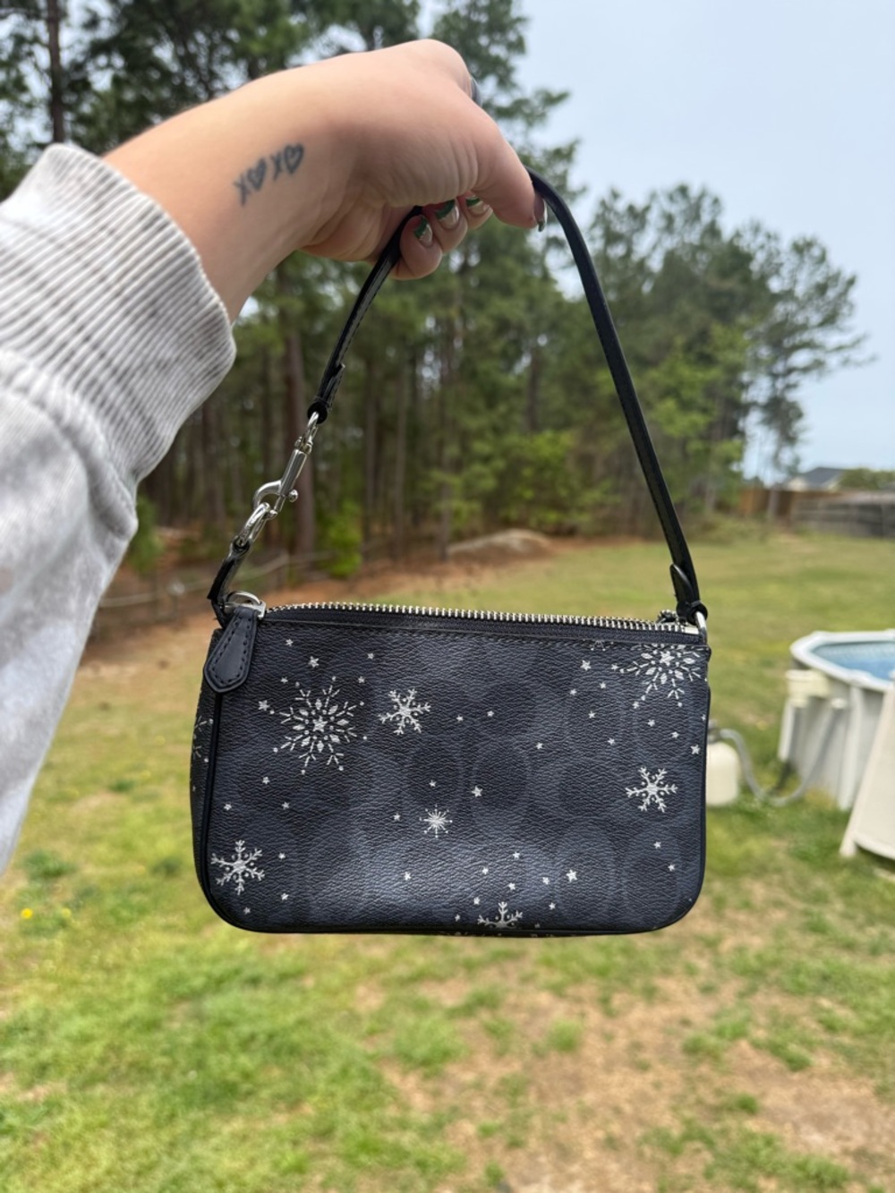 COACH Navy Snowflake Nolita Leather Wristlet - Picture 3 of 7
